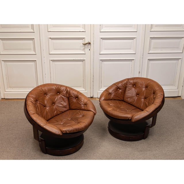 Leather Convair Swivel Chairs attributed to Oddmund Vad for Vad Trevarefabrikk, 1970, Set of 2 For Sale - Image 3 of 15