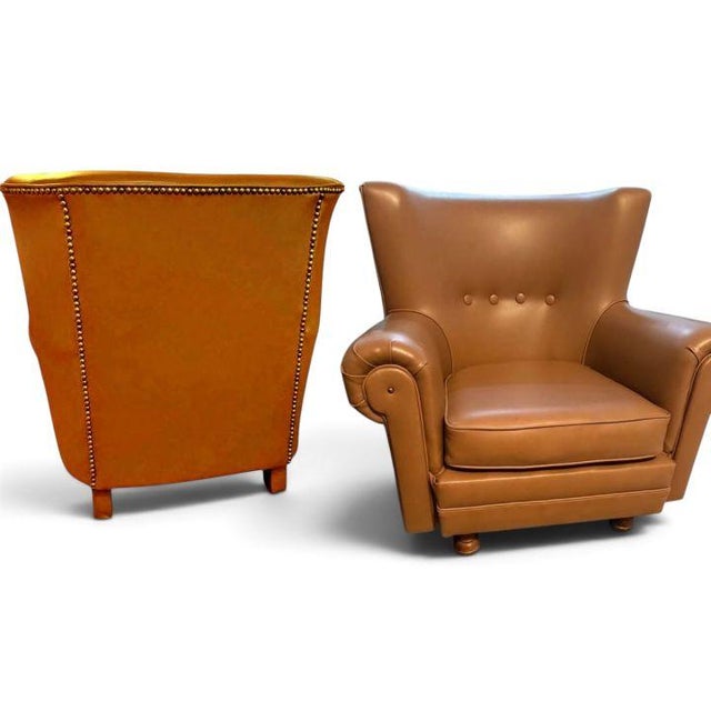 Mid-Century Modern A Pair of Vintage 1935 Frits Henningsen Style Wingback Armchairs. For Sale - Image 3 of 10