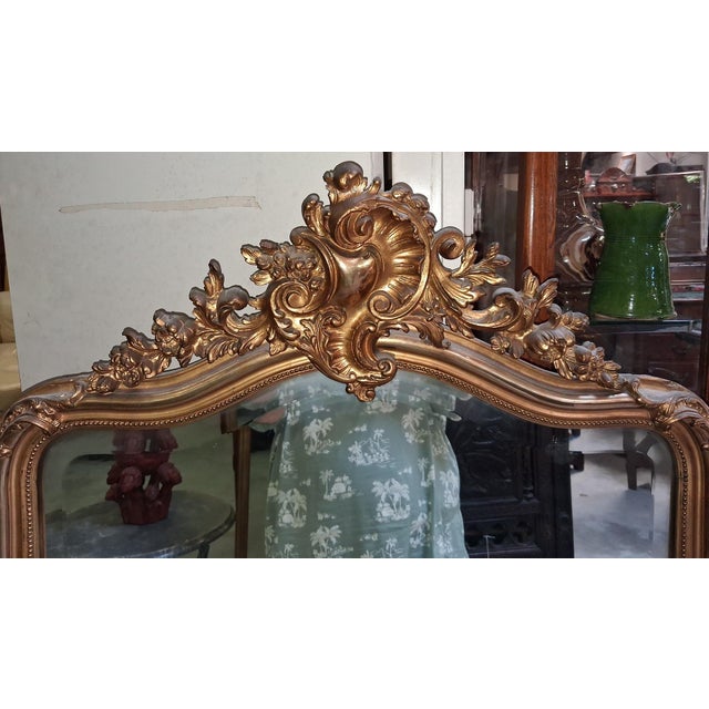 Wood Large Louis XV Style Fireplace Mirror, 19th Century For Sale - Image 7 of 9