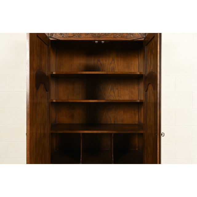 1980s Baker Furniture French Provincial Louis XV Carved Oak Armoire Dresser or Linen Press For Sale - Image 5 of 18