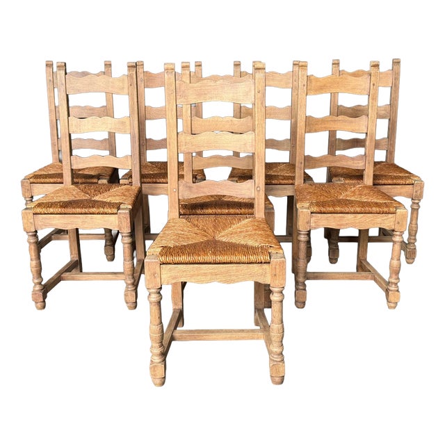 Oak Farmhouse Dining Chairs, 1925, Set of 8 For Sale
