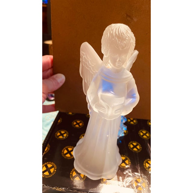Art Deco Highly Collectable Vintage Mikasa Frosted Satin Glass Christmas Angel Figurine With Hymnals, Nightlight For Sale - Image 3 of 5