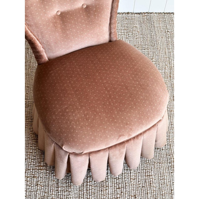 Vintage Blush Velvet Slipper Chair With Pleated Skirt For Sale - Image 10 of 12