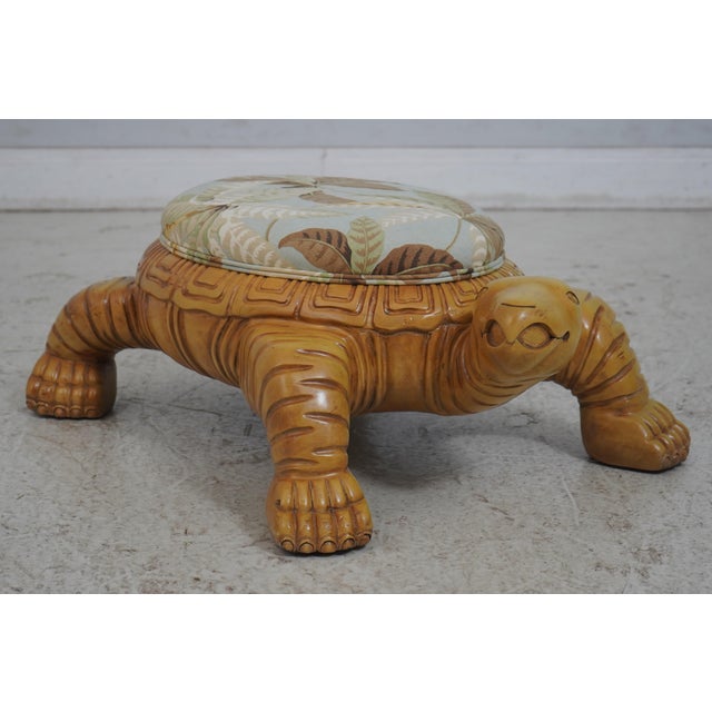 Traditional Custom Heavy Wood Turtle Ottoman Footstool W. Upholstered Seat For Sale - Image 3 of 10