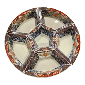 Vintage Imari Appetizer Condiment Tray on Wooden Lazy Susan