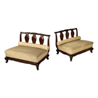 Late 19th-Century Style Italian Armchairs in Wood and Beige Fabric, 1930s, Set of 2 For Sale