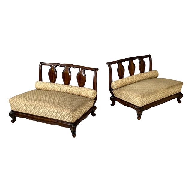 Late 19th-Century Style Italian Armchairs in Wood and Beige Fabric, 1930s, Set of 2 For Sale