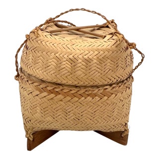 Thai Wovan Bamboo Mini Rice Basket For Sale