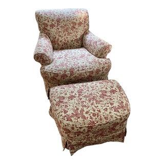 Jessica Charles Toile Swivel Rocker & Ottoman For Sale