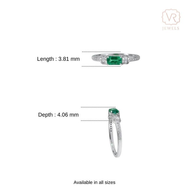 14k Gold East-West Zambian Octagon Emerald & Baguette Diamond Ring Size 6.5 For Sale - Image 12 of 18