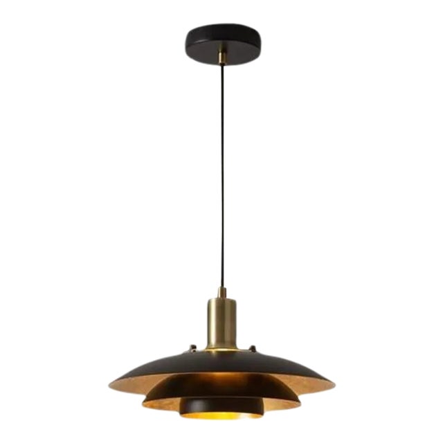 Nova of California Rancho Mirage Small Pendant Light - Matte Black & Gold-Leaf Shade, Weathered Brass For Sale
