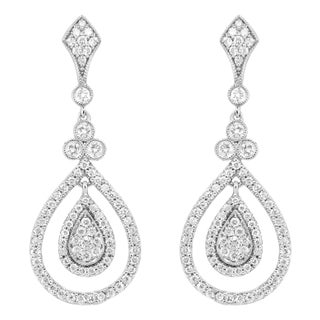 18K White Gold 1 1/4 Cttw Round Diamond Openwork Teardrop-Shaped Dangle Earrings (F-G Color, VS1-VS2 For Sale
