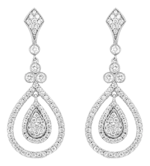 18K White Gold 1 1/4 Cttw Round Diamond Openwork Teardrop-Shaped Dangle Earrings (F-G Color, VS1-VS2