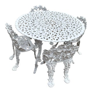 Mid Century Iron Garden Table and 4 Chairs For Sale