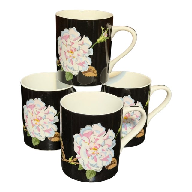 Set of 4 Tiffany & Co Porcelain Mugs Mrs. Delany's Flowers by Sybil Connolly For Sale