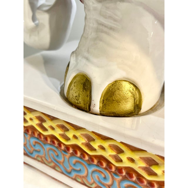 Vintage Hollywood Regency Style Glazed Terracotta Elephant Garden Seat Stool For Sale - Image 13 of 17