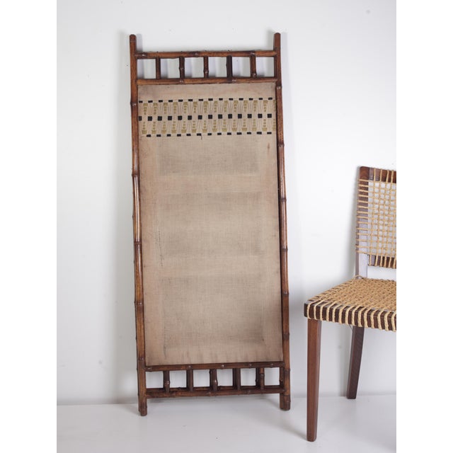 Original condition. Bamboo structure without any major damage, few light splits, easily repaired but sound. Linen/cotton...