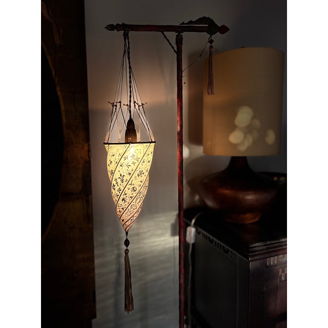 Lights Vintage Floor Lamp in Silk, Amber, Bronze and Fabric C 1970 by Fortuny. For Sale - Image 7 of 7