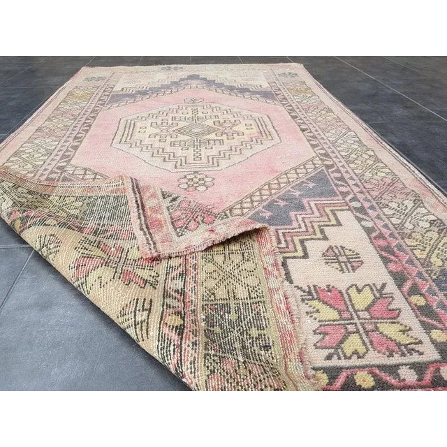 1960s Vintage Wool Handmade Faded Rug- 3′11″ × 6′10″ For Sale - Image 10 of 11