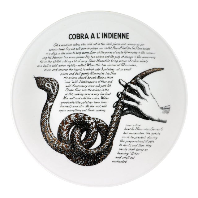 Piero Fornasetti Fleming Joffe Recipe Plate, Cobra a L’Indienne For Sale