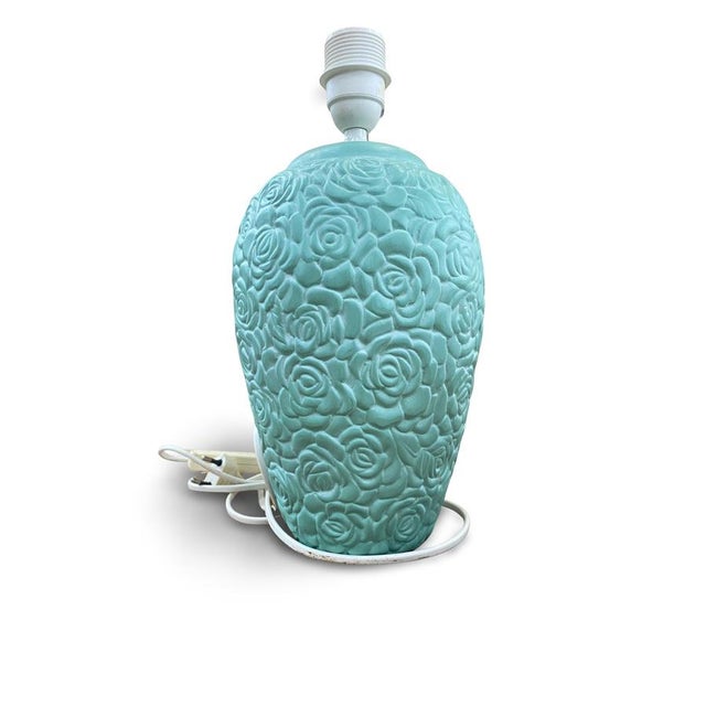 Aqua Floral Blue-Green Ceramic Lamp Base, Italy, 1960s For Sale - Image 8 of 8