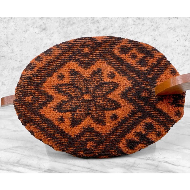Vintage Boho Orange Argyle Wood Carved Turtle Footstool Ottoman For Sale - Image 6 of 9
