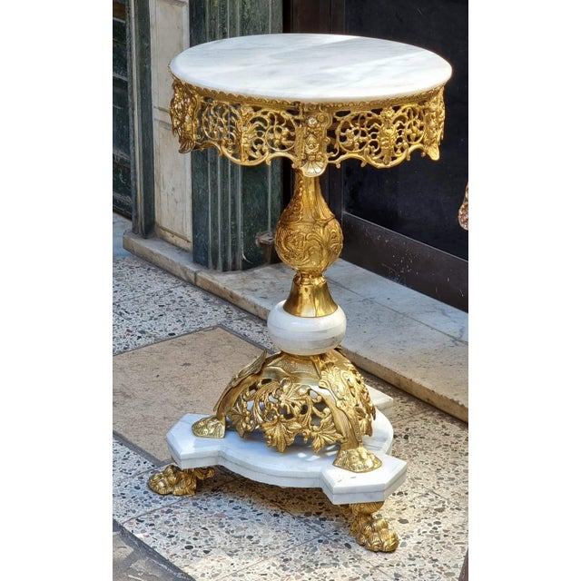 French White Marble Side Table – Gold Leaf & Bronze Details, Rococo Accent Table For Sale - Image 4 of 4