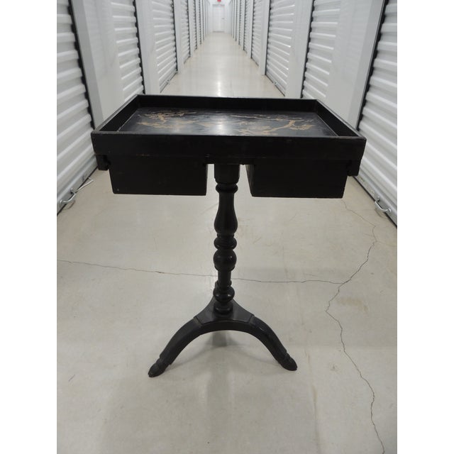 Vintage Black Lacquered Top Chinoiserie Style Tray Table For Sale - Image 11 of 14