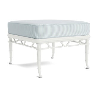 Brown Jordan Calcutta Ottoman in Chalk with Artic Stripe Cushions For Sale
