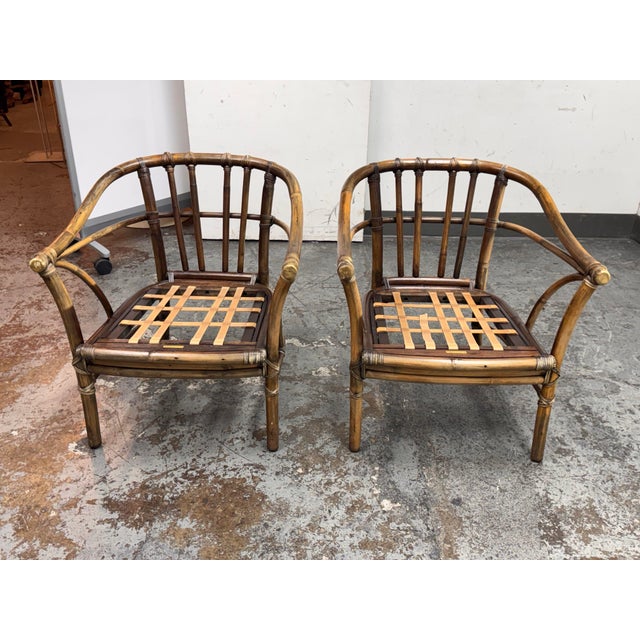 Wood McGuire Furniture Bamboo Barrel Club Chairs, Pair Circa 1970's For Sale - Image 7 of 12