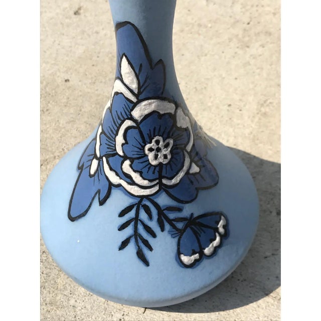 Ceramic Vintage Hand-Painted Blue Ceramic Decanter With Spire Stopper For Sale - Image 7 of 8