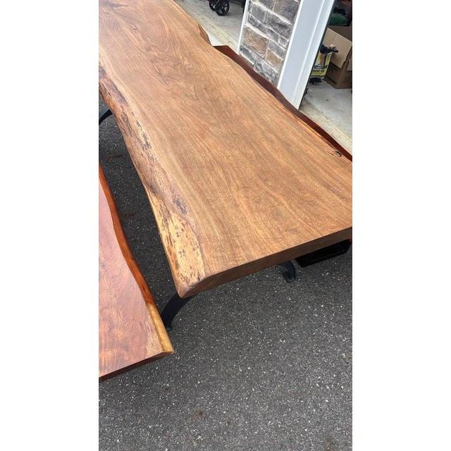 2020s Live-Edge Dining Table + 2 Benches For Sale - Image 5 of 7