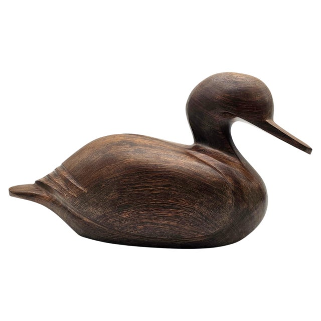 Late 20th Century Minimalist Hand-Carved Solid Wood Duck Sculpture, Decoy Form, 14.25" For Sale - Image 5 of 14