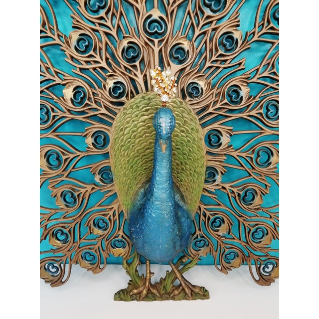 Mid Century Burwood Gold & Blue Jeweled Peacock Wall Hanging Chairish