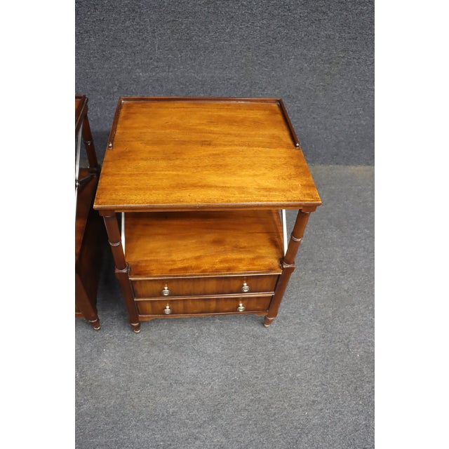 Neoclassical Pair of Ethan Allen Mahogany Bedside Tables With X-Form Supports For Sale - Image 3 of 13