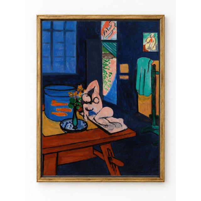This colorful goldfish still life art print reproduces Henri Matisse’s L’Atelier aux poissons rouges (1912), a spirited...