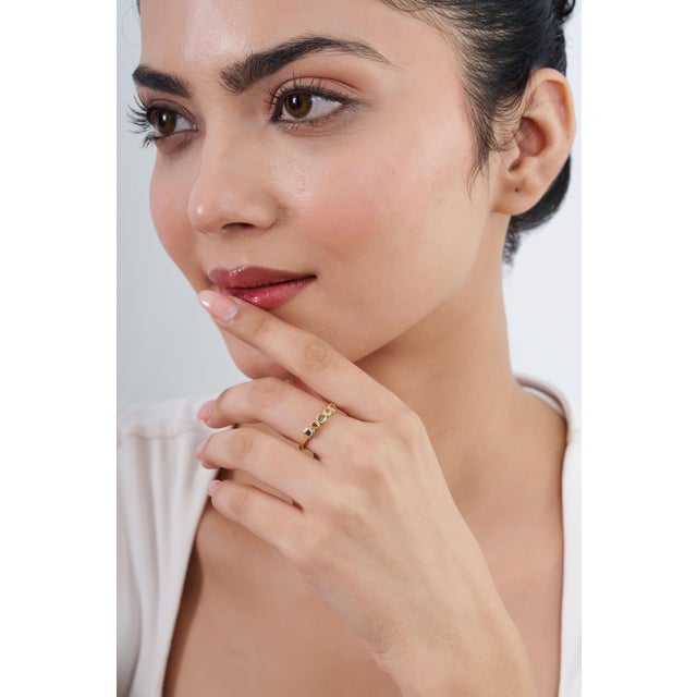 Not Yet Made - Made To Order 14k Gold Cushion Multi-Color Natural Diamond Five-Stone Band Ring Size 5 For Sale - Image 5 of 18