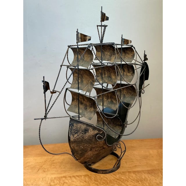 Vintage Monumental Iron Nautical Ship Lamp For Sale - Image 4 of 12