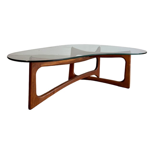 1960s Adrian Pearsall Attributed Sculptural Walnut Coffee Table With Freeform Amoeba Glass Top For Sale