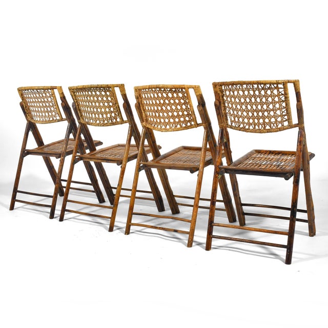 Contemporary Mid 20th Century Bamboo & Cane Folding Side Chairs For Sale - Image 3 of 11