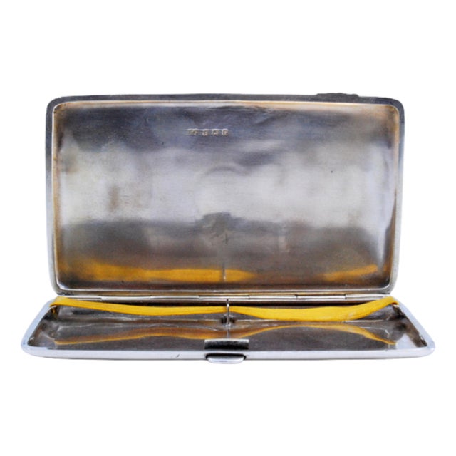 Cigarette Case in Guilloche Silver on Both Sides with Monogram Card and Hinged Lid For Sale