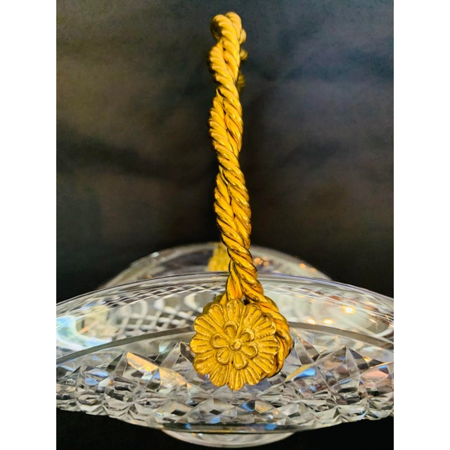 Mid 20th Century Vintage Mid Century Basket Inspired Cut Crystal Dish With Roped Brass Handle For Sale - Image 5 of 13