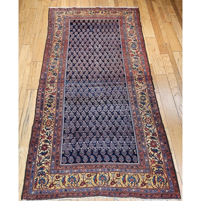 Antique Persian Malayer Gallery Rug, Hand-Knotted Wool, Paisley Pattern, 6x11, Navy & Saffron Yellow For Sale - Image 14 of 18