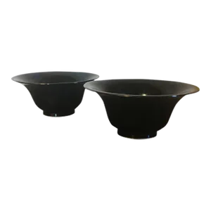 Antique 18th/19th Century Monochrome Chinese Porcelain Bowls with Aubergine Glaze - A Pair