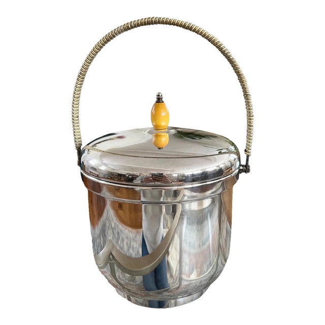 Vintage Mid-Century Modern Sheffield Silver Co., Usa Ice Bucket With Glass Insert For Sale