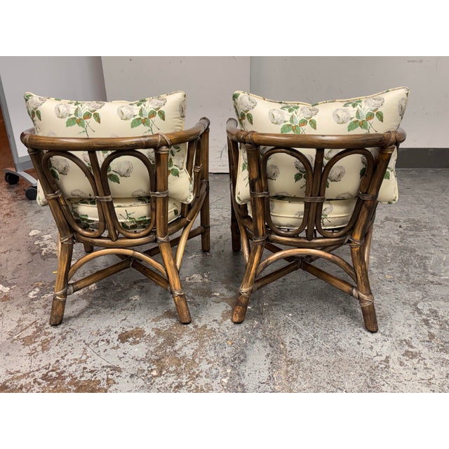 Late 20th Century McGuire Furniture Barrel Back Bamboo Armchairs, Pair Vintage For Sale - Image 5 of 12