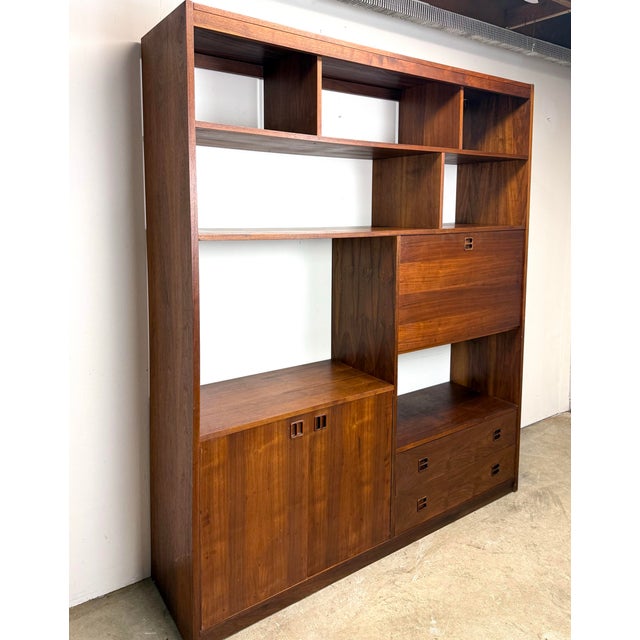 Mid-Century Modern Mid Century Danish Modern Style Walnut Wall Unit / Bookcase / Writing Desk / Cabinet For Sale - Image 3 of 12