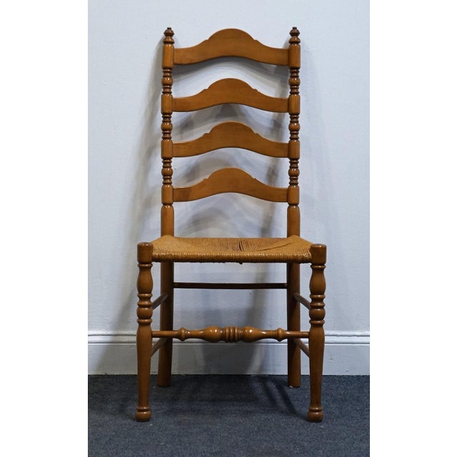 American Thomasville Furniture Post Road Collection Solid Hard Rock Maple Colonial Early American Ladderback Dining Side Chair W. Rush Seat 750-7 For Sale - Image 3 of 8
