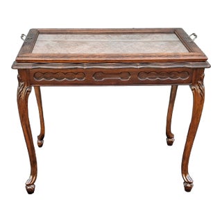 Belle Epoque Louis XV Style Side Table With Glass Serving Tray, Refinished For Sale