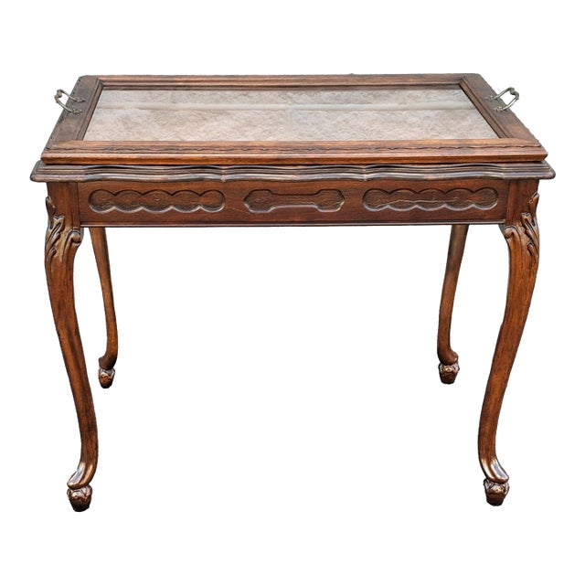 Belle Epoque Louis XV Style Side Table With Glass Serving Tray, Refinished For Sale
